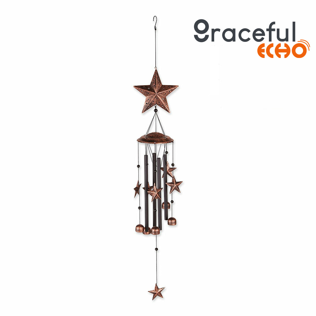 Graceful Echo - Bronze Wind Chimes with Stars and Bells - 34 inches