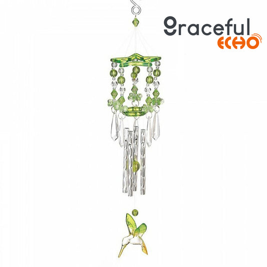 Graceful Echo - Green Acrylic Hummingbird Windchimes