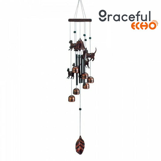 Graceful Echo - 26-inch Bronze Wind Chimes with Bells and Cats